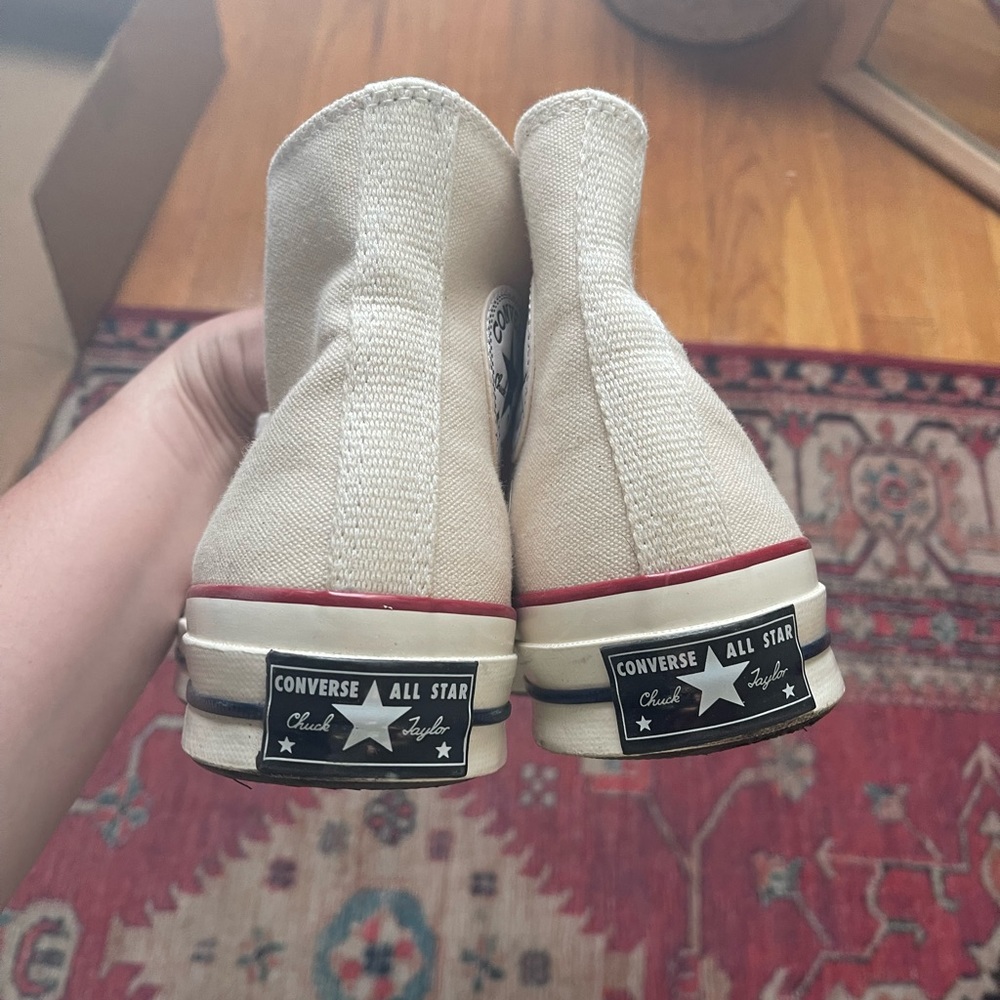 Converse High Top Sneakers in Cream with Red and Blue Accent - Picture 6 of 8